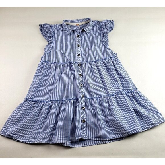 Free People Dresses & Skirts - Free People Starfish Mini Shirt Dress Women Small Blue Striped Ruffle Button Up